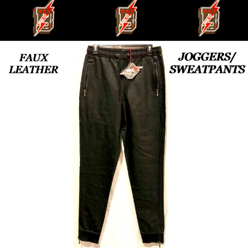 BORN FLY anytown usa black leather joggers/sweatpants/trousers sizeM NWT